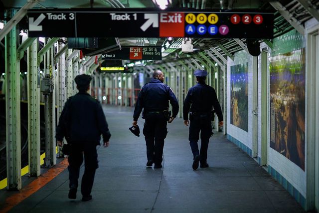 Police at the Times Square subway station